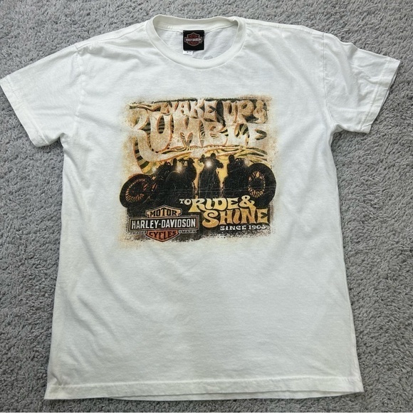 Harley Davidson Shirt Womens Medium Tee Authentic HD TShirt Wake up Rumble RIde - Picture 1 of 4